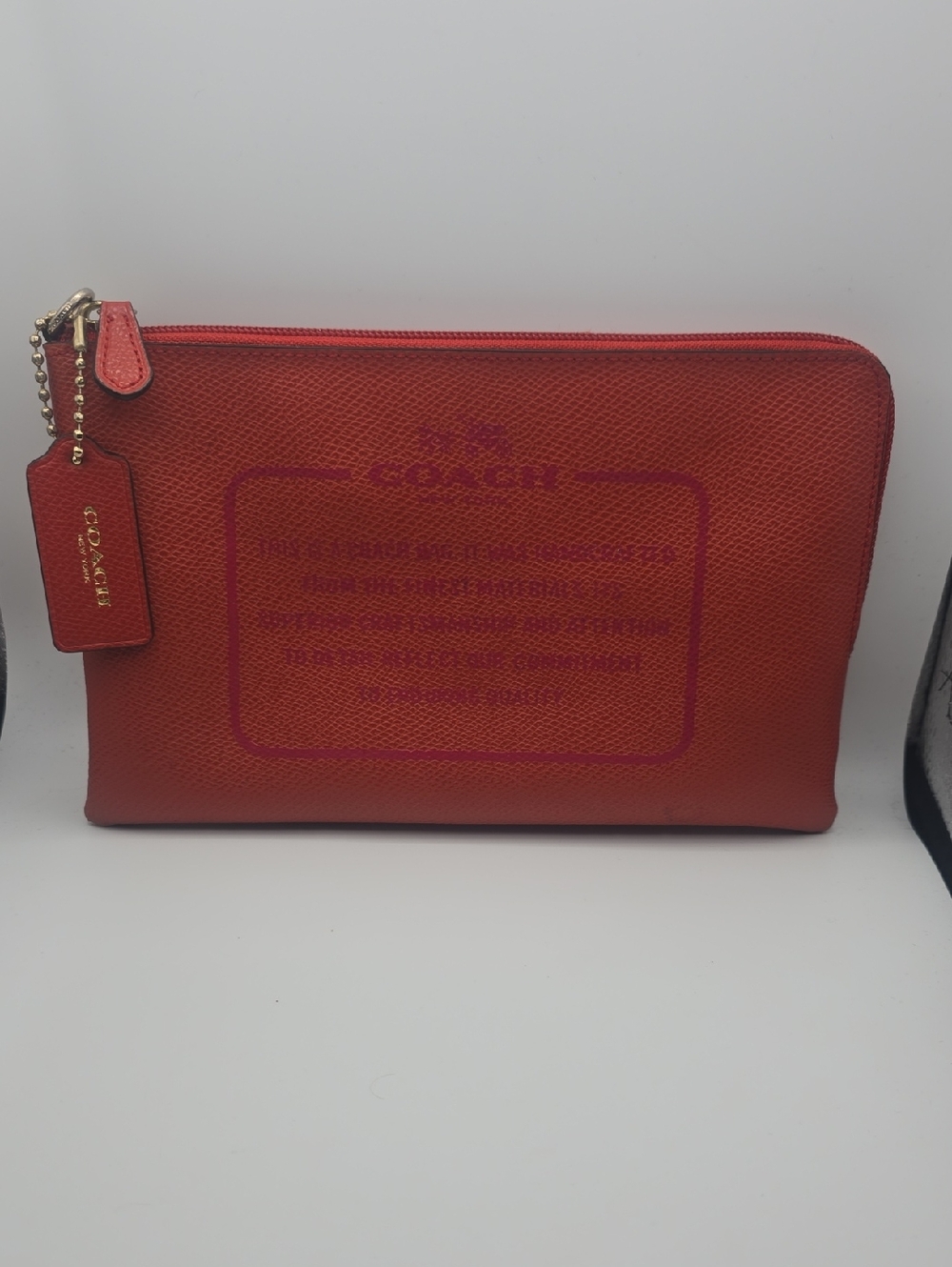 Coach Orange-Pink Leather Clutch Med/Large Pouch W/ Gold Hardware (VERY GOOD)✨